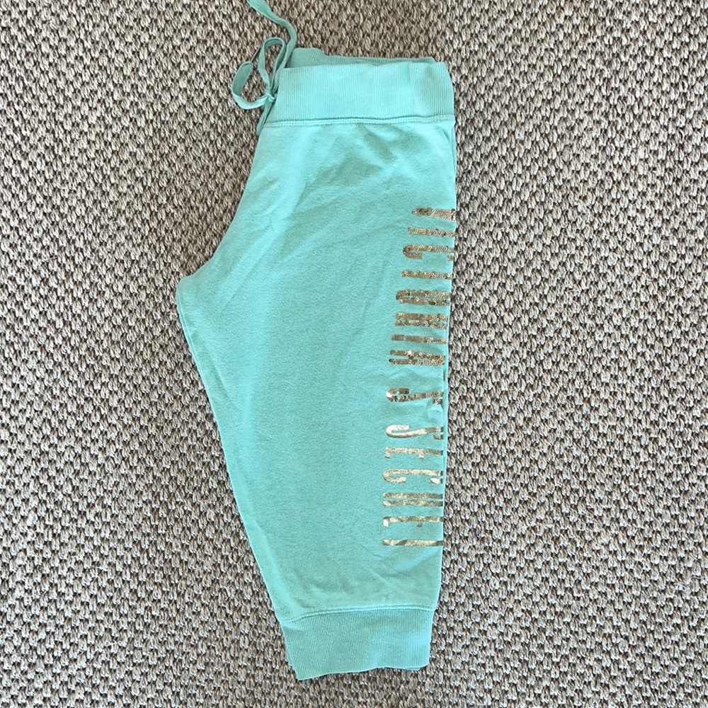 Victoria Secret PINK Mint Sequin Capri Sweats Pant
